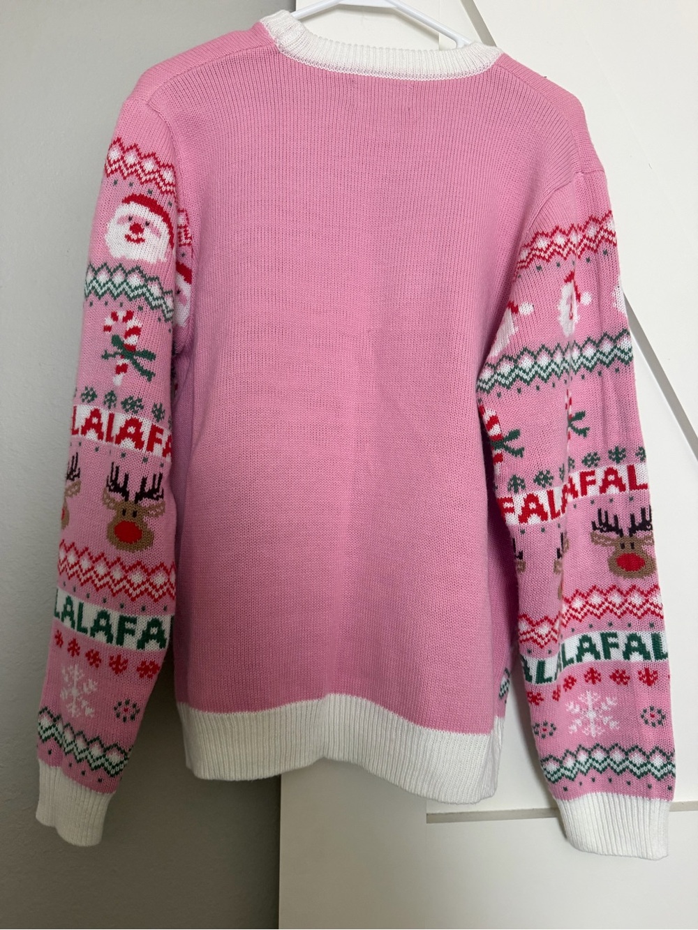 Women's Pink Holiday Crewneck Sweater with Reindeer Motif - Picture 4 of 4